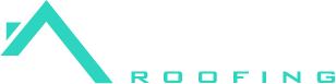Logo for Delta Roofing featuring stylized turquoise letters. The 'A' is designed to resemble a roof with a white window, symbolizing the roofing theme. The word "ROOFING" is in a smaller turquoise font below.